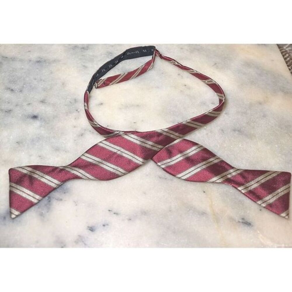 Vintage The Original Adjustolox Tie Grapefruit Pink Striped Self Tie Bow Tie